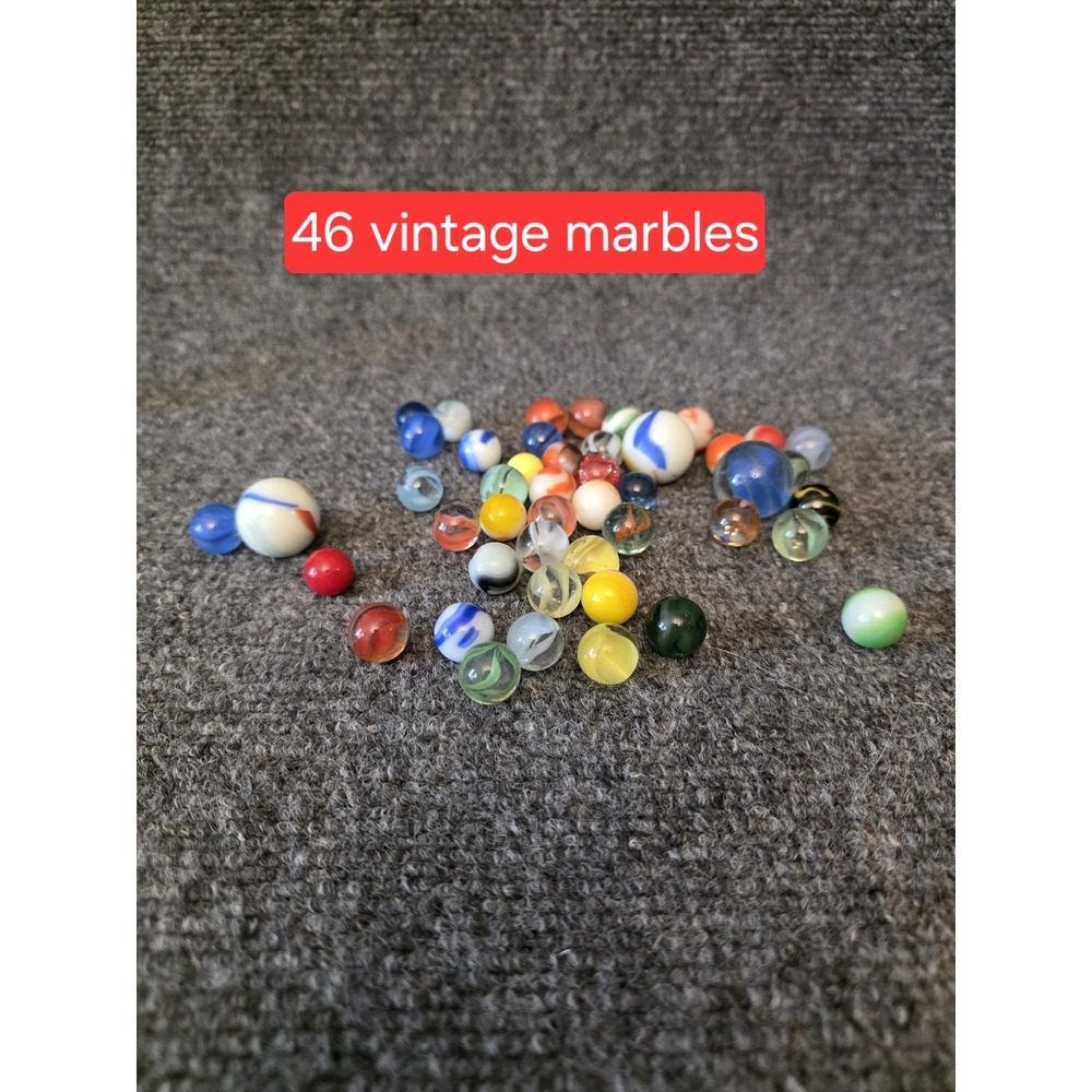 Vtg 46 pc Mixed Glass Marbles Lot Machine Made Mixed Colors Assortment - Picture 1 of 10